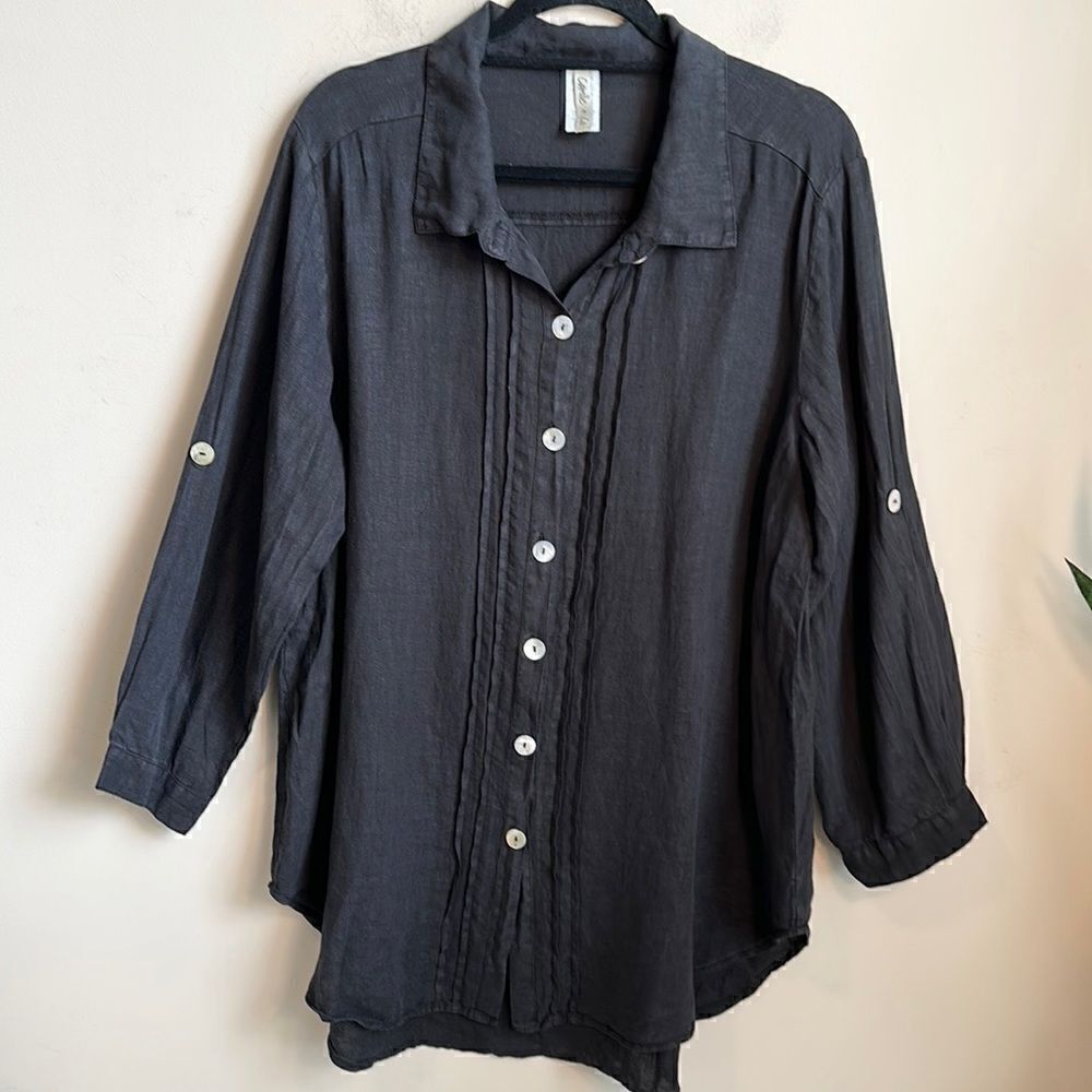 Camille & Co Black Linen Tunic Top M